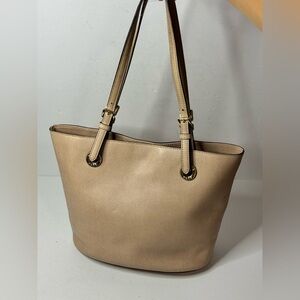 Michael Kors Leather Bag Jet Set Tote Handbag Shoulder Purse Tan